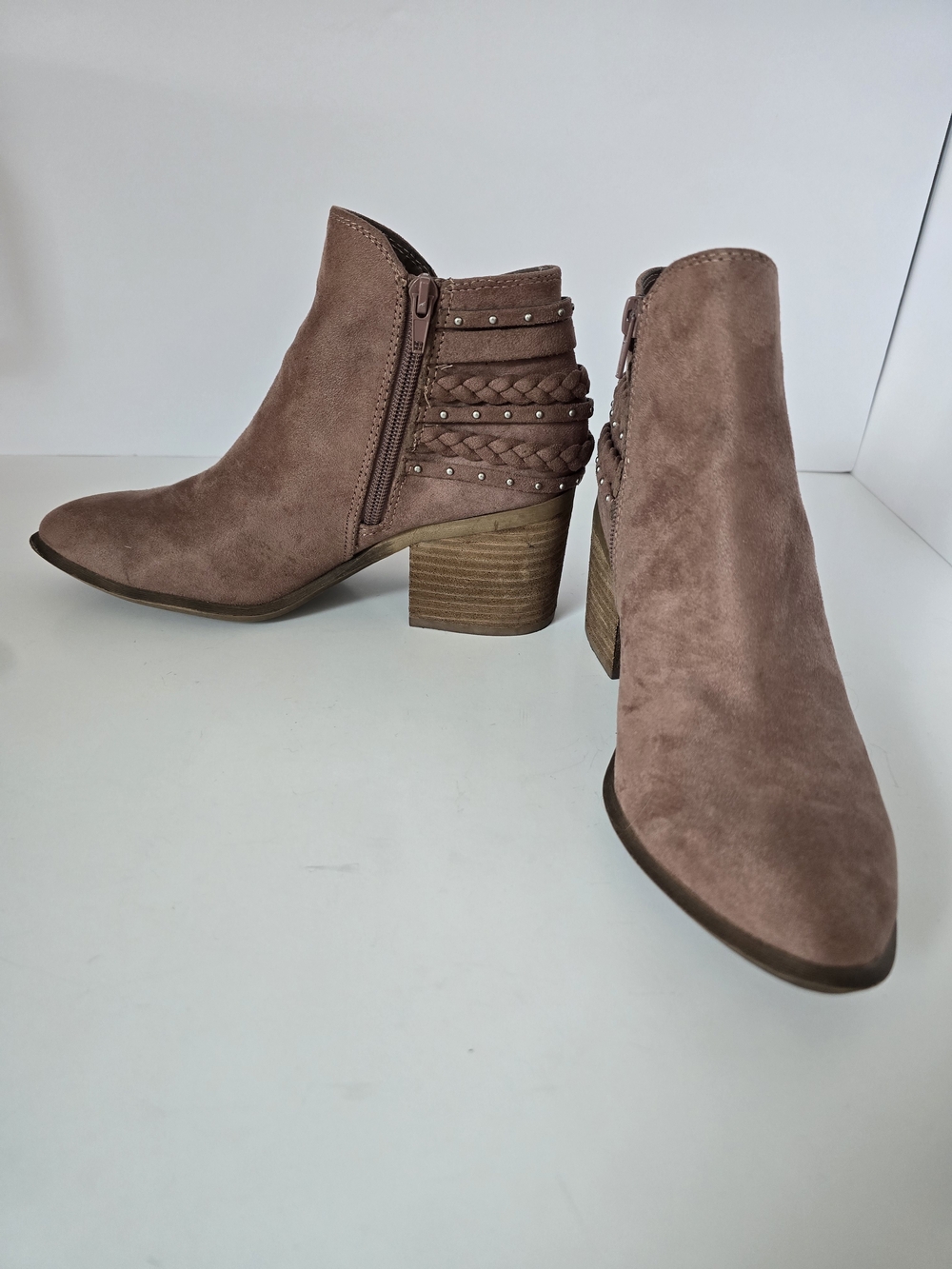 Carlos by Carlos Santana Ashby Taupe Braided Suede Ankle Booties